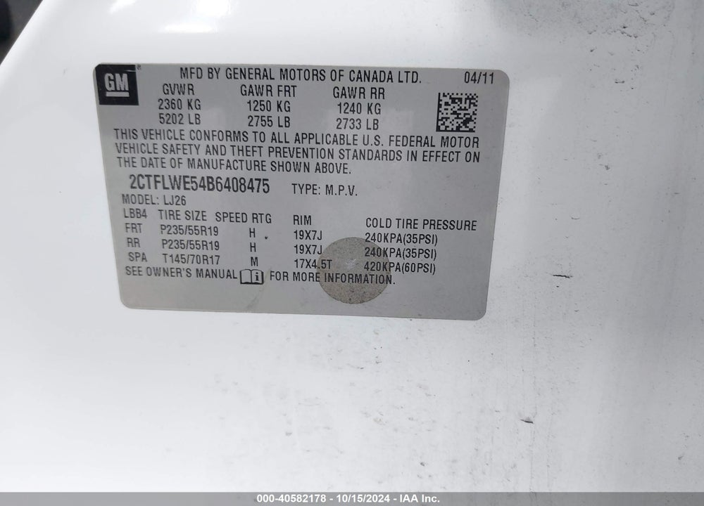 2011 GMC TERRAIN SLT-2 VIN: 2CTFLWE54B6408475