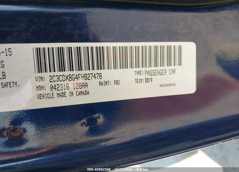 2015 DODGE CHARGER SE VIN: 2C3CDXBG4FH827478