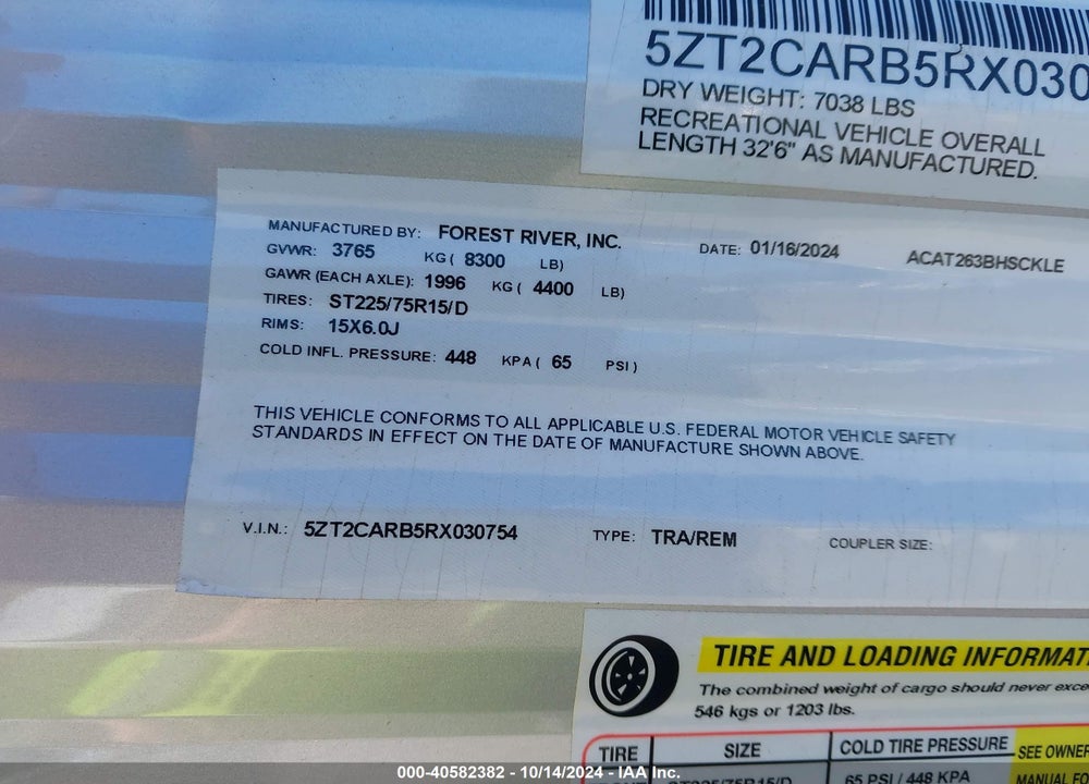2024 COACHMEN CATALINA L VIN: 5ZT2CARB5RX030754