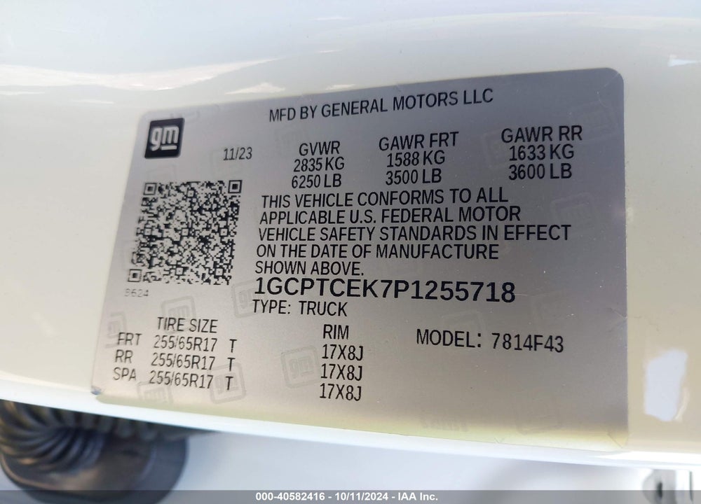 2023 CHEVROLET COLORADO 4WD SHORT BOX LT VIN: 1GCPTCEK7P1255718