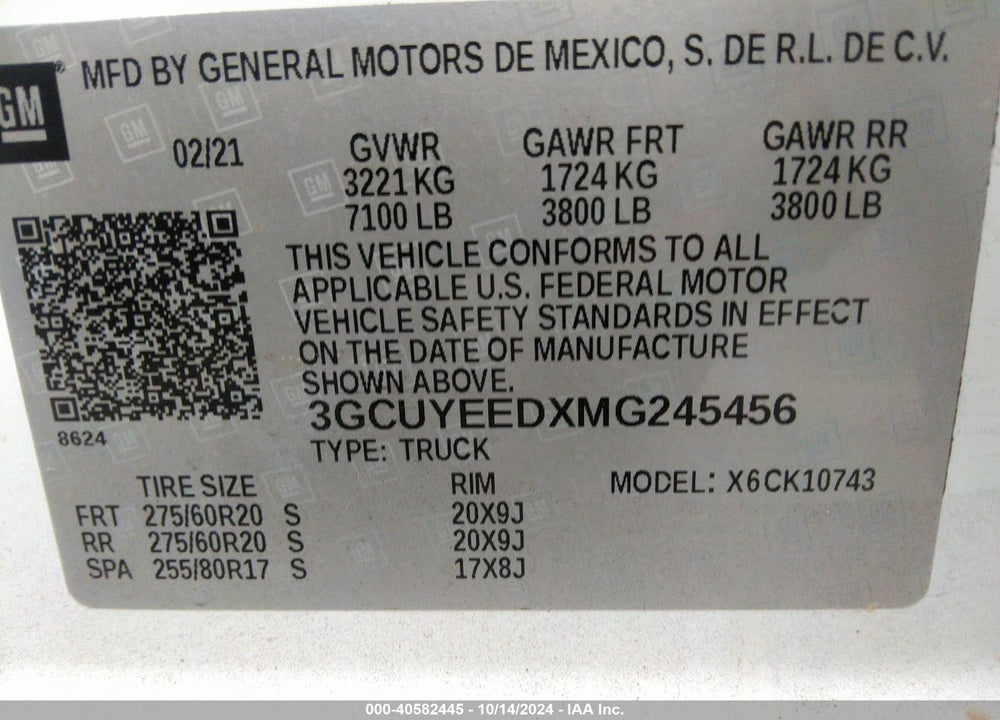 2021 CHEVROLET SILVERADO 1500 4WD STANDARD BED RST VIN: 3GCUYEEDXMG245456