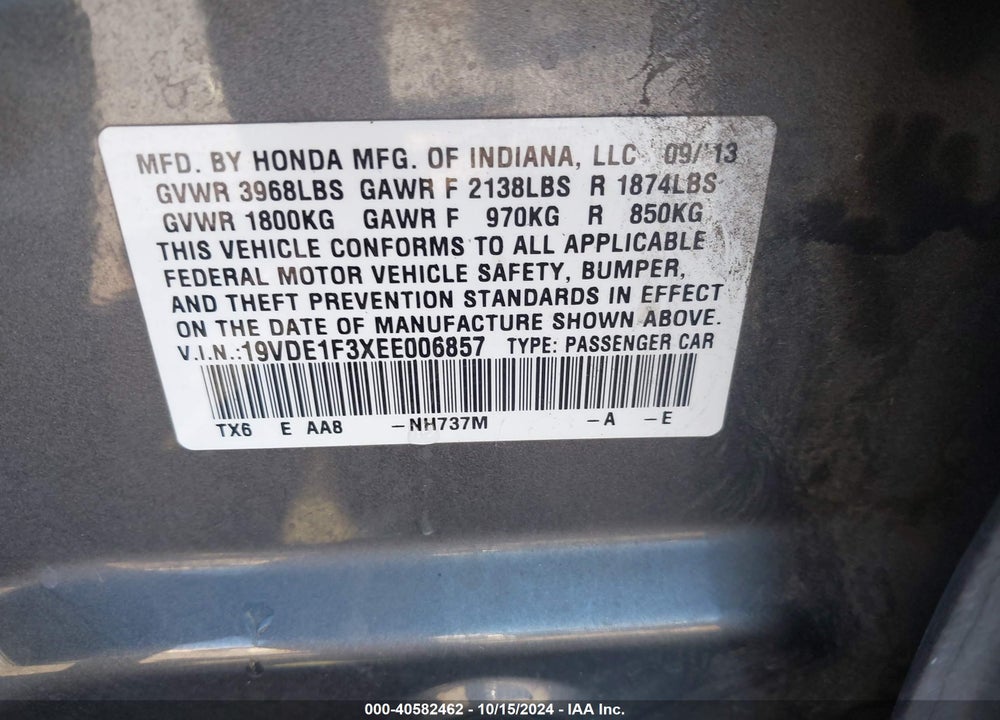 2014 ACURA ILX 2.0L VIN: 19VDE1F3XEE006857