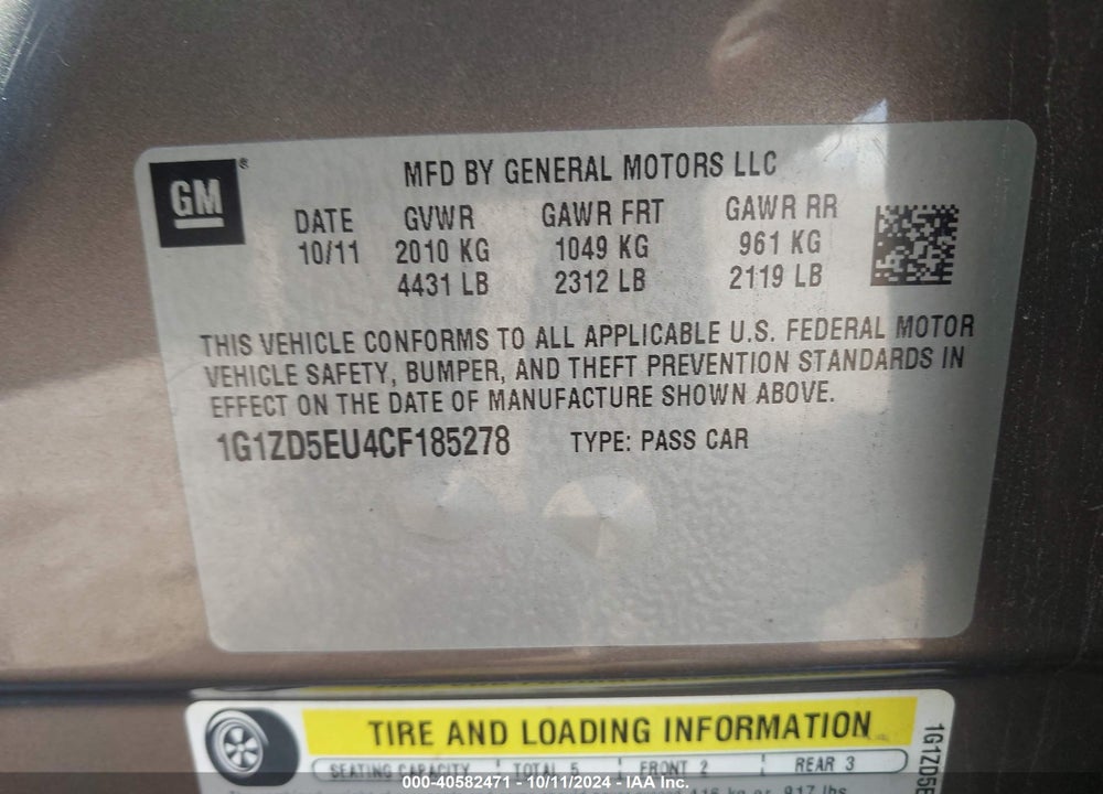 2012 CHEVROLET MALIBU 2LT VIN: 1G1ZD5EU4CF185278