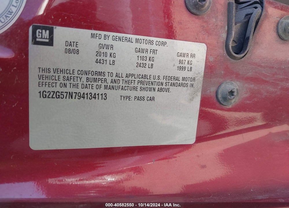 2009 PONTIAC G6 VIN: 1G2ZG57N794134113