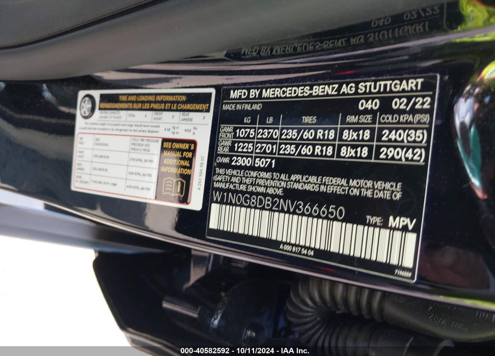 2022 MERCEDES-BENZ GLC 300 SUV VIN: W1N0G8DB2NV366650