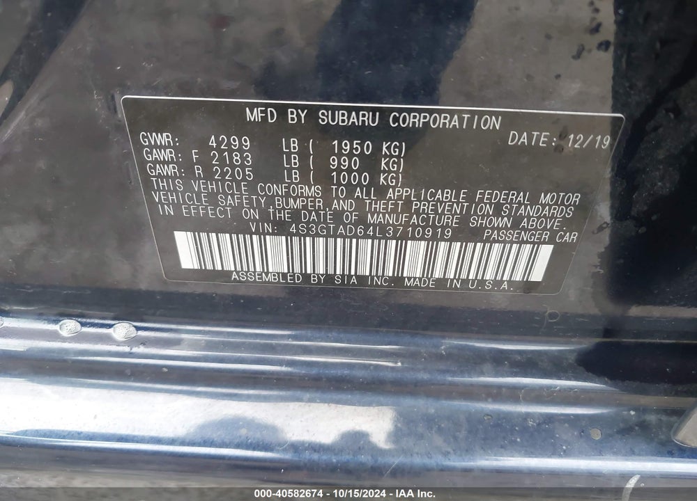 2020 SUBARU IMPREZA PREMIUM 5-DOOR VIN: 4S3GTAD64L3710919