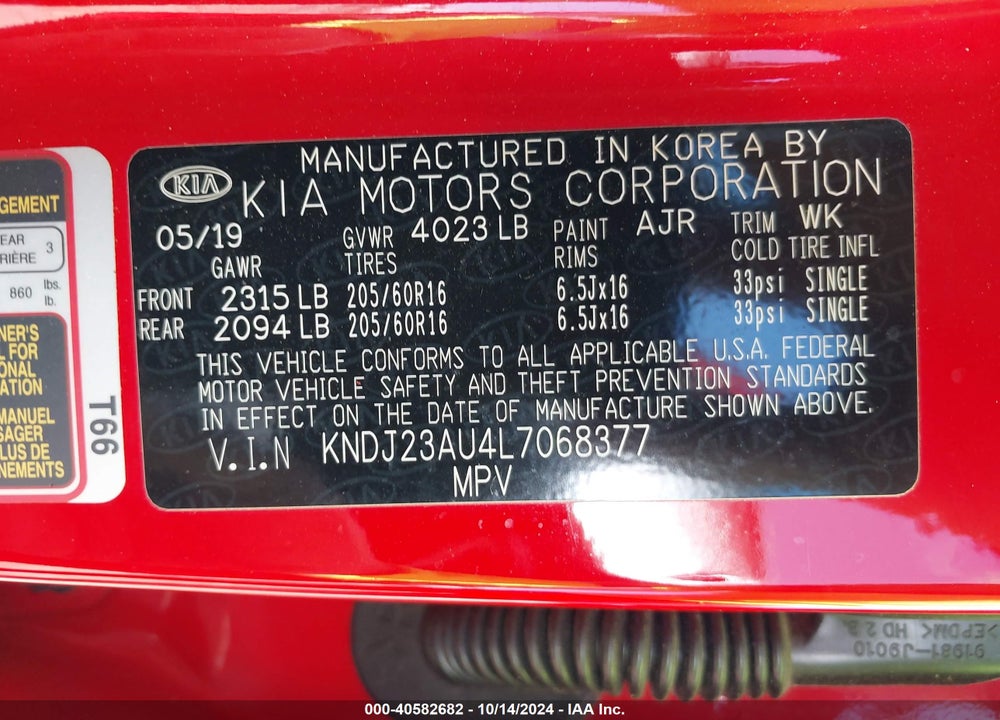 2020 KIA SOUL LX VIN: KNDJ23AU4L7068377