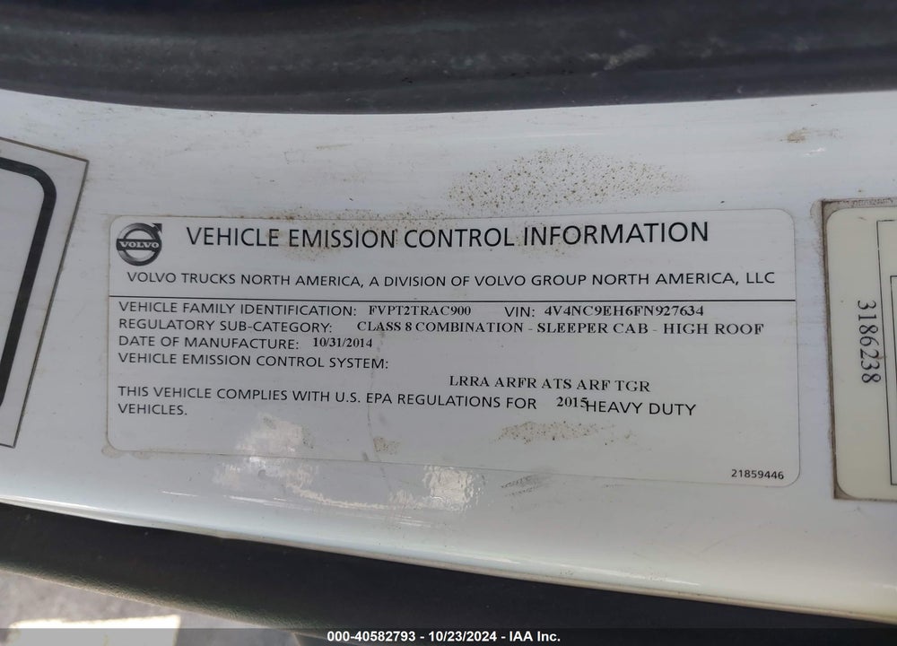 2015 VOLVO VN VNL VIN: 4V4NC9EH6FN927634