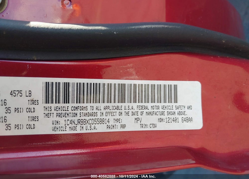 2012 JEEP PATRIOT SPORT VIN: 1C4NJRBBXCD558814