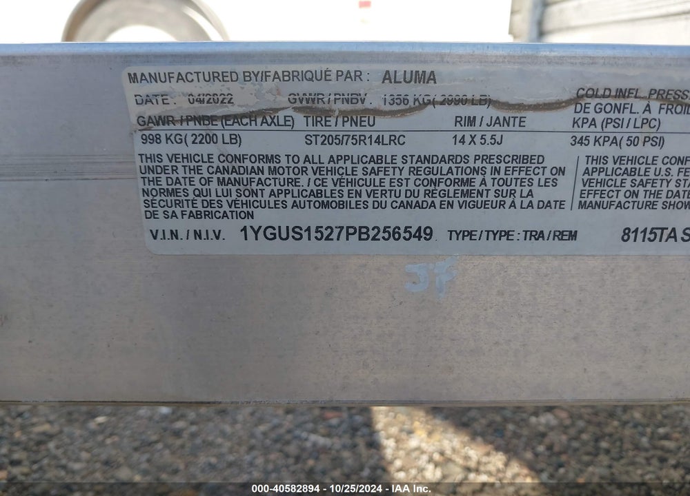 2023 ALUMA 8115TASR VIN: 1YGUS1527PB256549