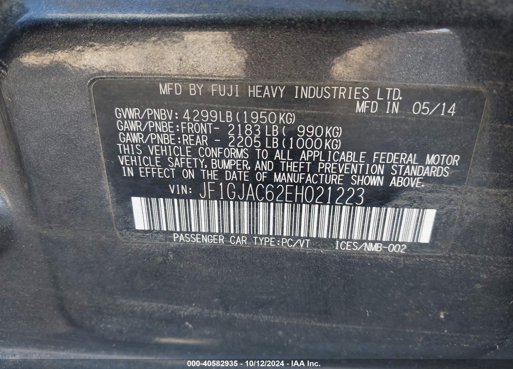 2014 SUBARU IMPREZA 2.0I PREMIUM VIN: JF1GJAC62EH021223
