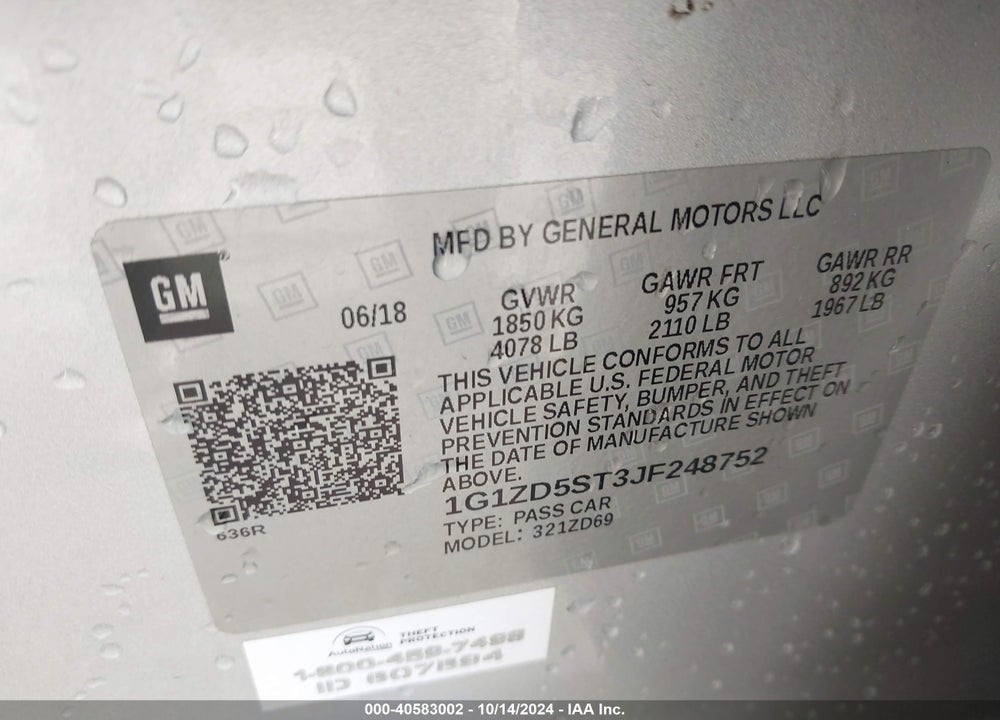 2018 CHEVROLET MALIBU LT VIN: 1G1ZD5ST3JF248752
