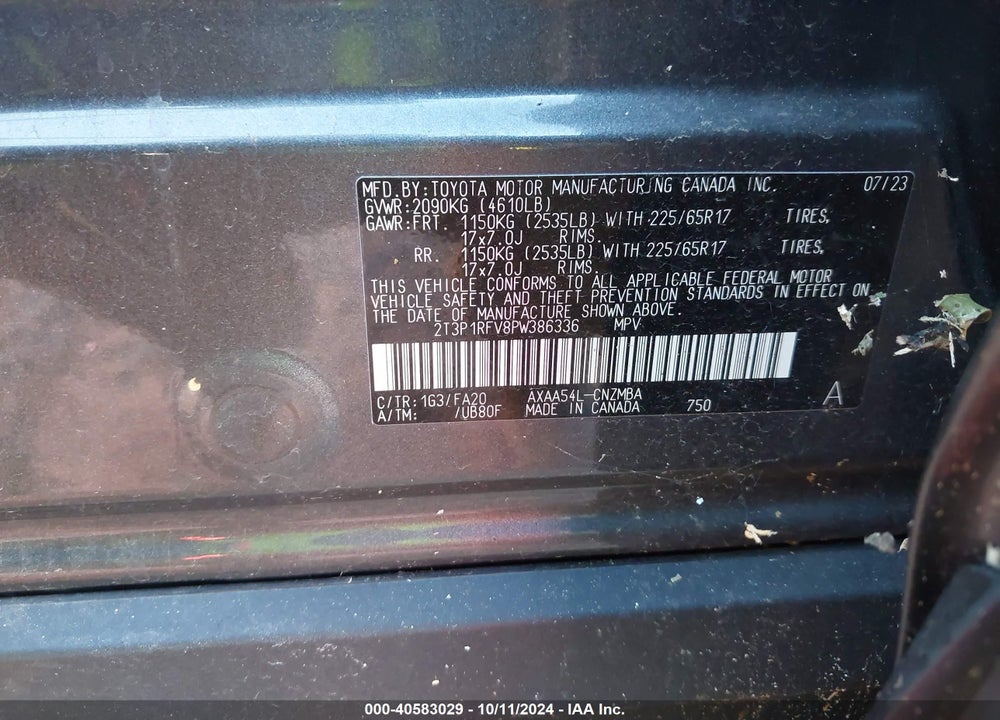 2023 TOYOTA RAV4 XLE VIN: 2T3P1RFV8PW386336