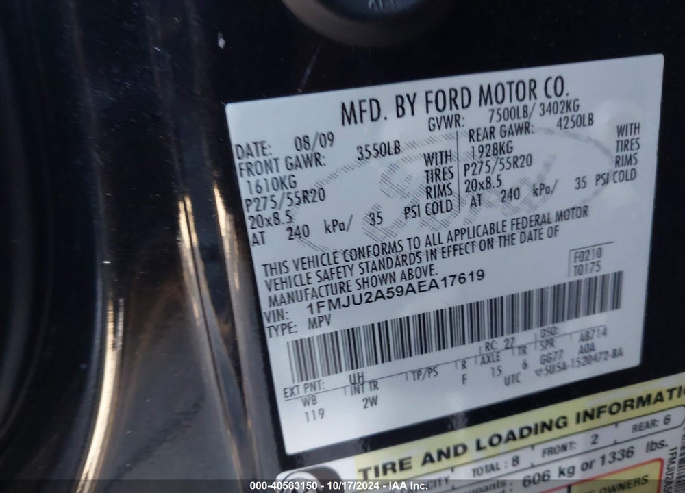 2010 FORD EXPEDITION LIMITED VIN: 1FMJU2A59AEA17619
