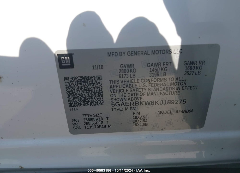 2019 BUICK ENCLAVE FWD ESSENCE VIN: 5GAERBKW6KJ189275