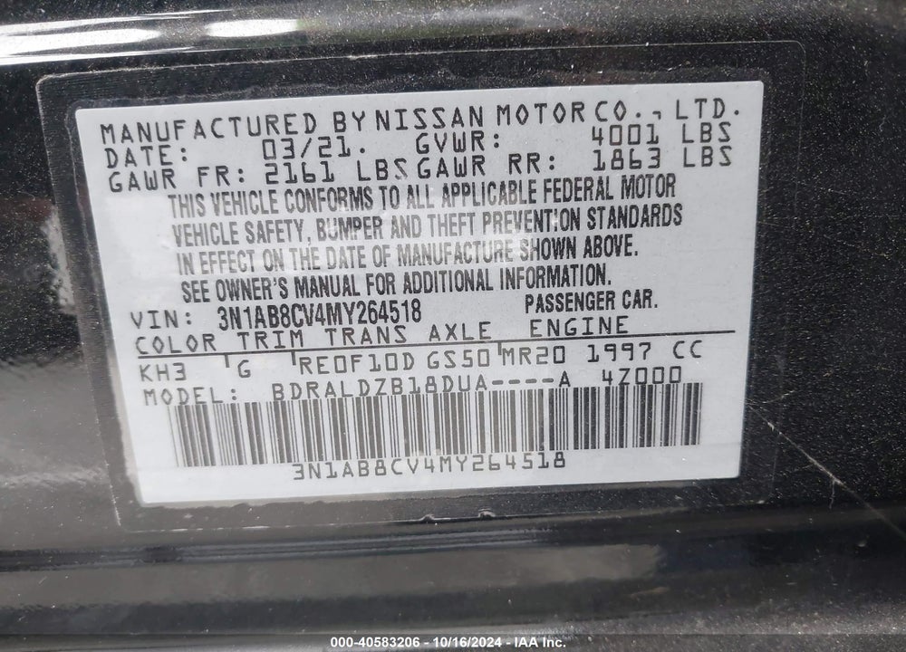 2021 NISSAN SENTRA SV XTRONIC CVT VIN: 3N1AB8CV4MY264518