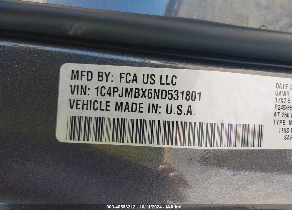 2022 JEEP CHEROKEE TRAILHAWK 4X4 VIN: 1C4PJMBX6ND531801