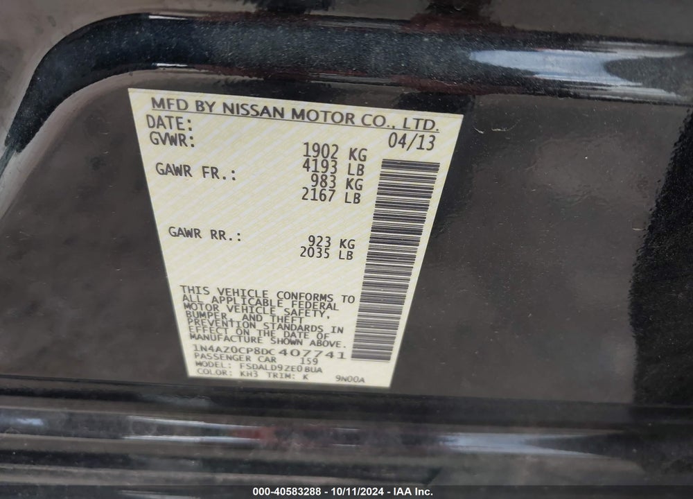 2013 NISSAN LEAF SV VIN: 1N4AZ0CP8DC407741