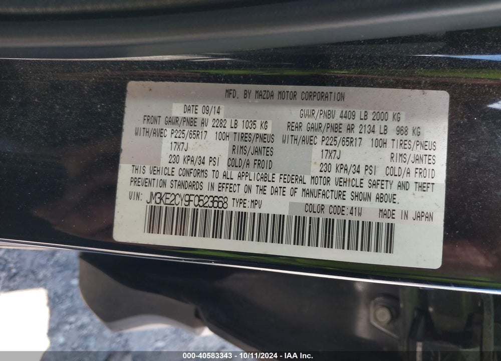 2015 MAZDA CX-5 TOURING VIN: JM3KE2CY9F0523668
