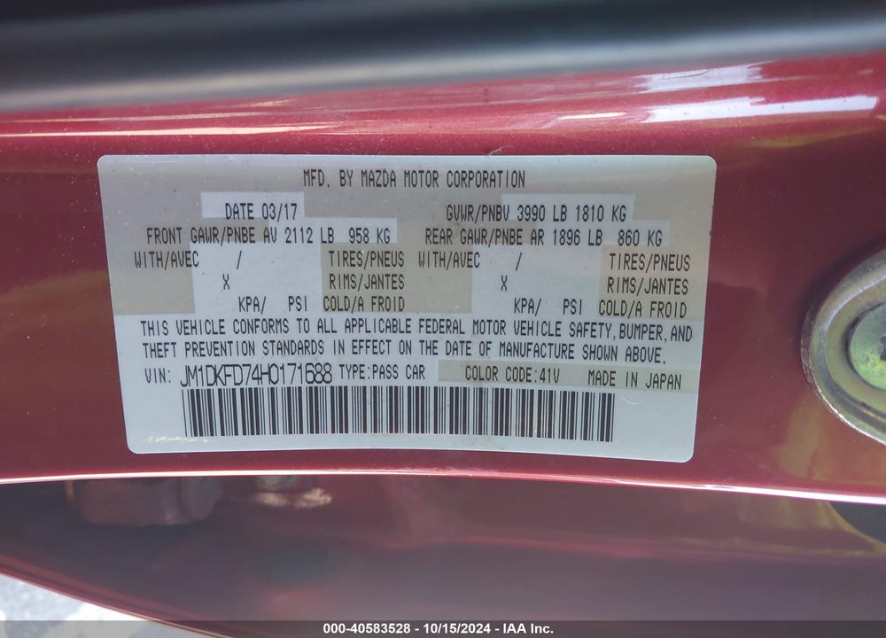 2017 MAZDA CX-3 GRAND TOURING VIN: JM1DKFD74H0171688