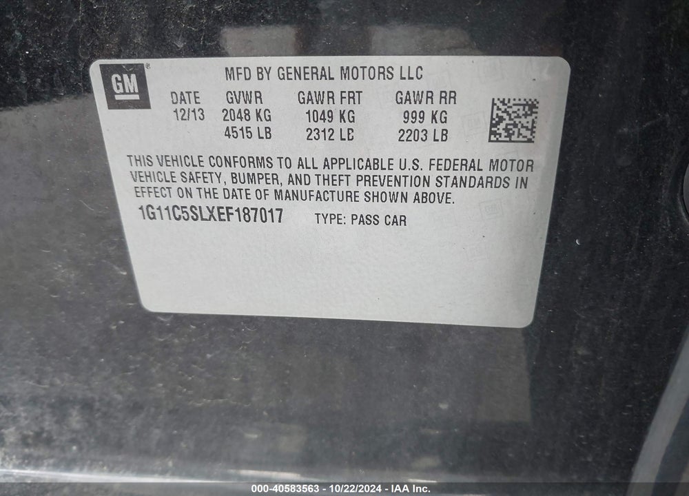 2014 CHEVROLET MALIBU 1LT VIN: 1G11C5SLXEF187017