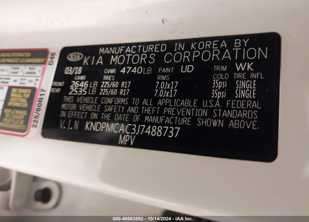 2018 KIA SPORTAGE LX VIN: KNDPMCAC3J7488737