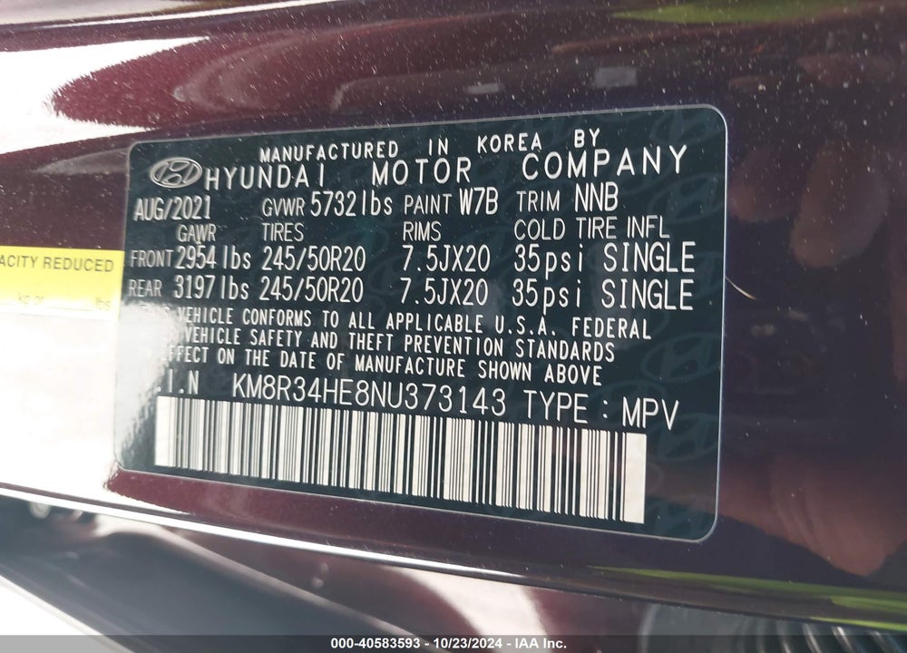 2022 HYUNDAI PALISADE SEL VIN: KM8R34HE8NU373143