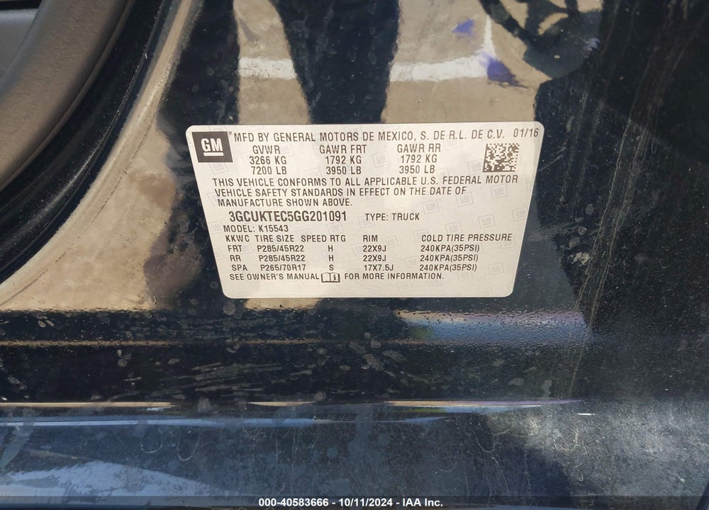 2016 CHEVROLET SILVERADO 1500 HIGH COUNTRY VIN: 3GCUKTEC5GG201091