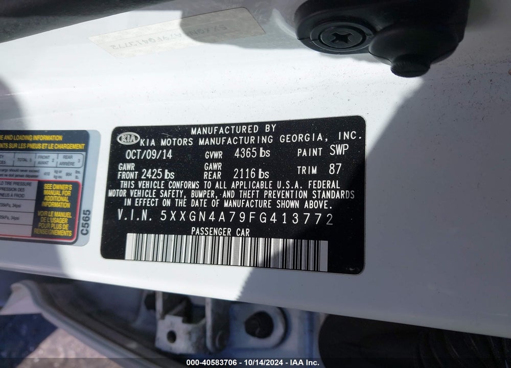 2015 KIA OPTIMA EX VIN: 5XXGN4A79FG413772