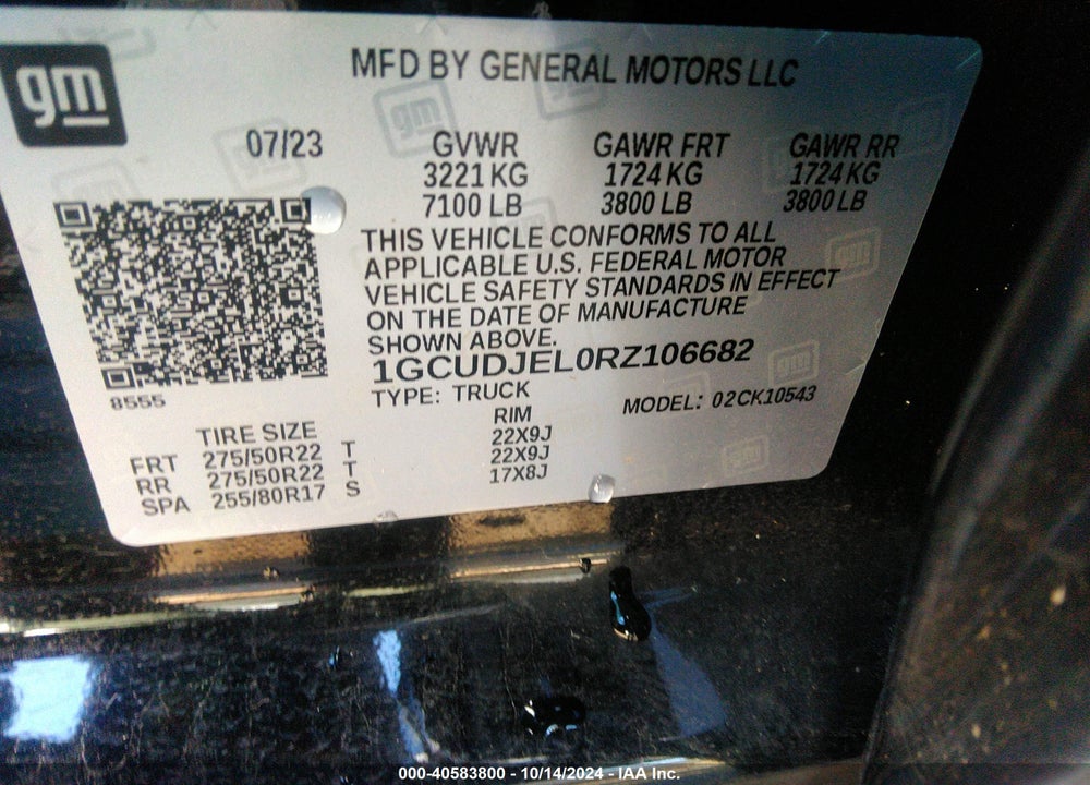 2024 CHEVROLET SILVERADO 1500 VIN: 1GCUDJEL0RZ106682