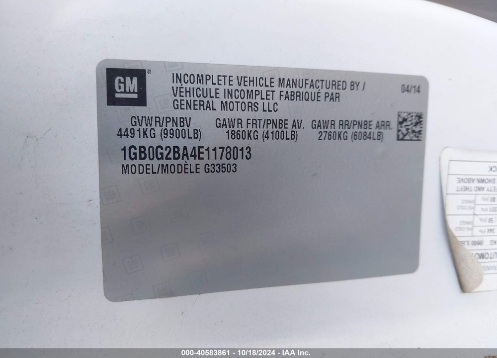 2014 CHEVROLET EXPRESS CUTAWAY 3500 VIN: 1GB0G2BA4E1178013