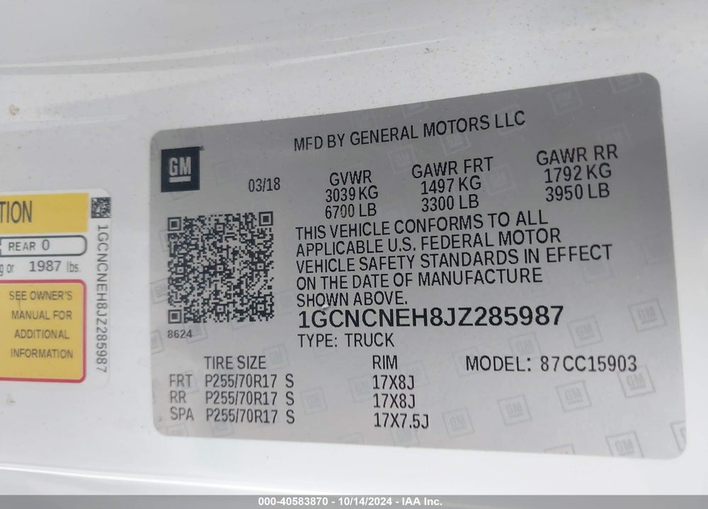 2018 CHEVROLET SILVERADO 1500 WT VIN: 1GCNCNEH8JZ285987