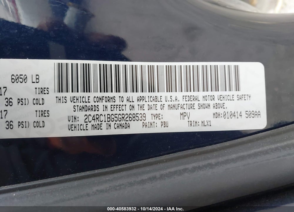 2016 CHRYSLER TOWN & COUNTRY TOURING VIN: 2C4RC1BG5GR268539