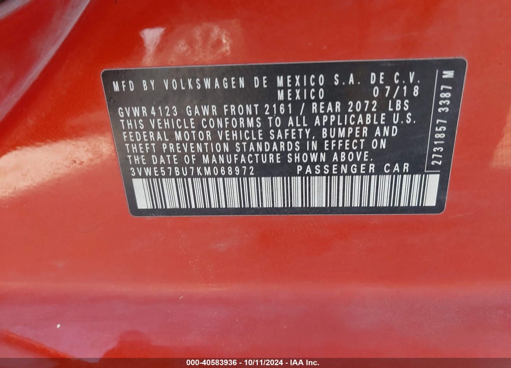 2019 VOLKSWAGEN JETTA 1.4T SEL VIN: 3VWE57BU7KM068972