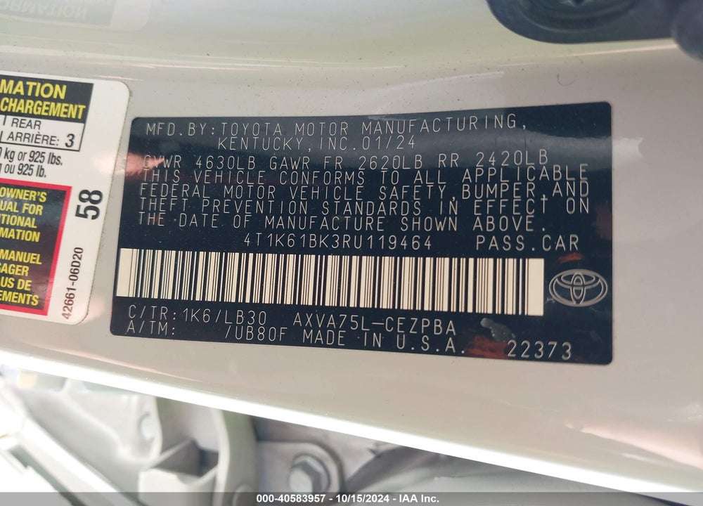 2024 TOYOTA CAMRY XSE VIN: 4T1K61BK3RU119464