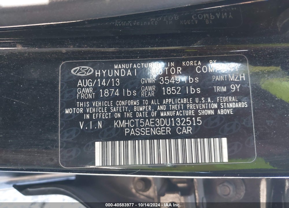 2013 HYUNDAI ACCENT GS VIN: KMHCT5AE3DU132515