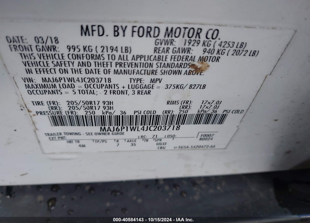2018 FORD ECOSPORT TITANIUM VIN: MAJ6P1WL4JC203718