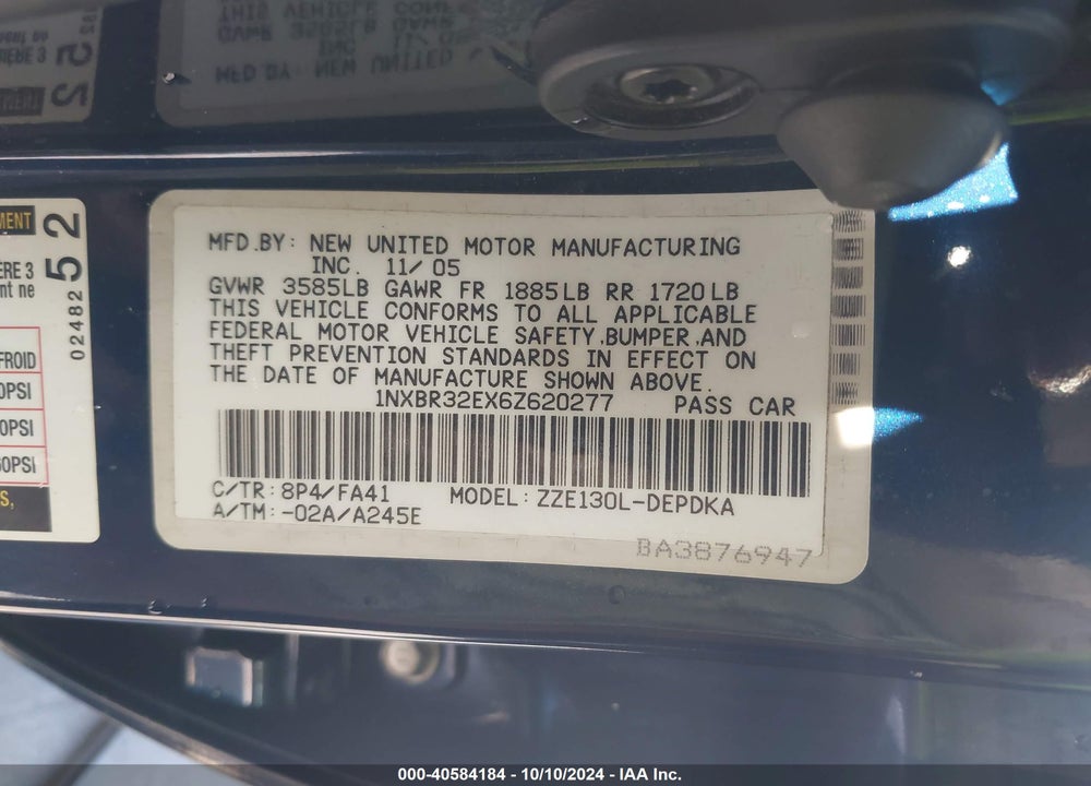 2006 TOYOTA COROLLA CE VIN: 1NXBR32EX6Z620277