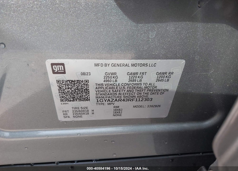 2024 CADILLAC XT4 FWD LUXURY VIN: 1GYAZAR43RF112303