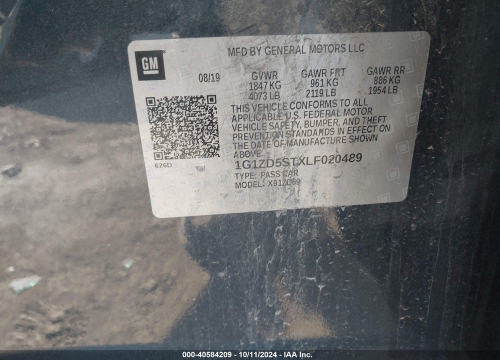 2020 CHEVROLET MALIBU FWD LT VIN: 1G1ZD5STXLF020489