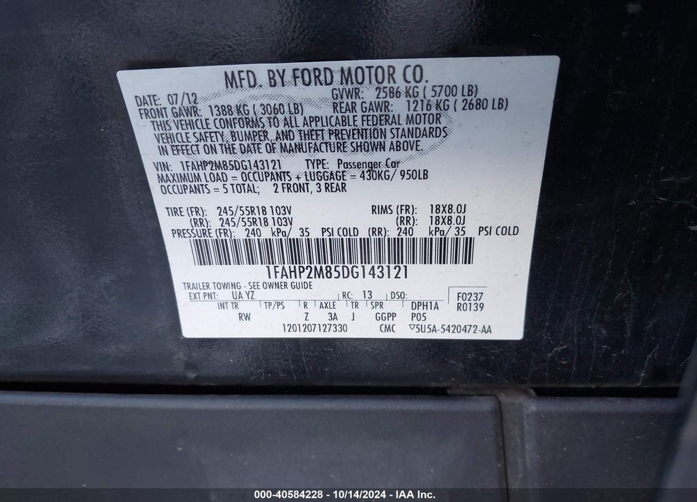 2013 FORD POLICE INTERCEPTOR VIN: 1FAHP2M85DG143121