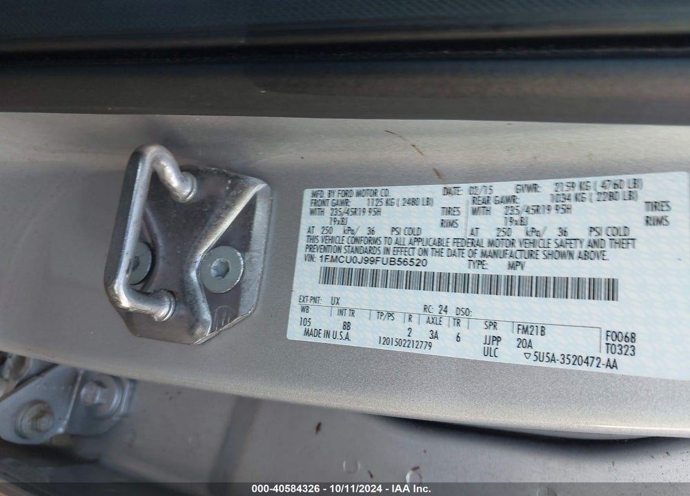 2015 FORD ESCAPE TITANIUM VIN: 1FMCU0J99FUB56520