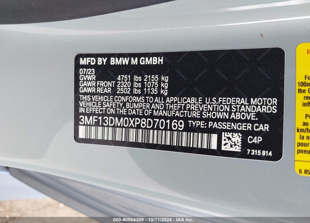 2023 BMW M2 VIN: 3MF13DM0XP8D70169