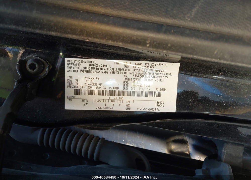 2018 FORD FOCUS ST VIN: 1FADP3L97JL211775