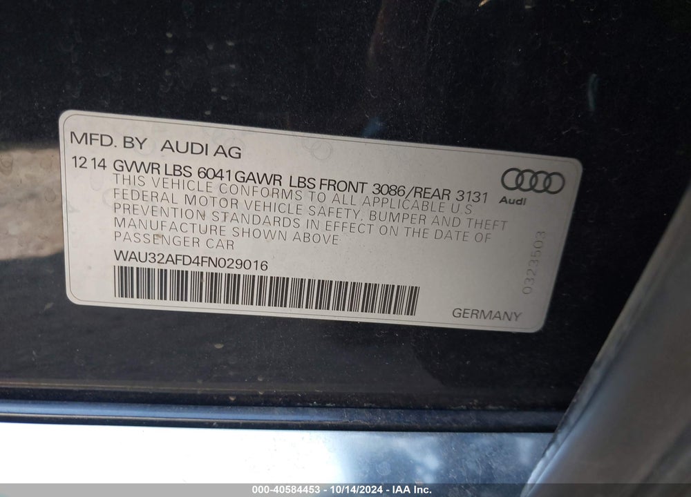 2015 AUDI A8 L VIN: WAU32AFD4FN029016