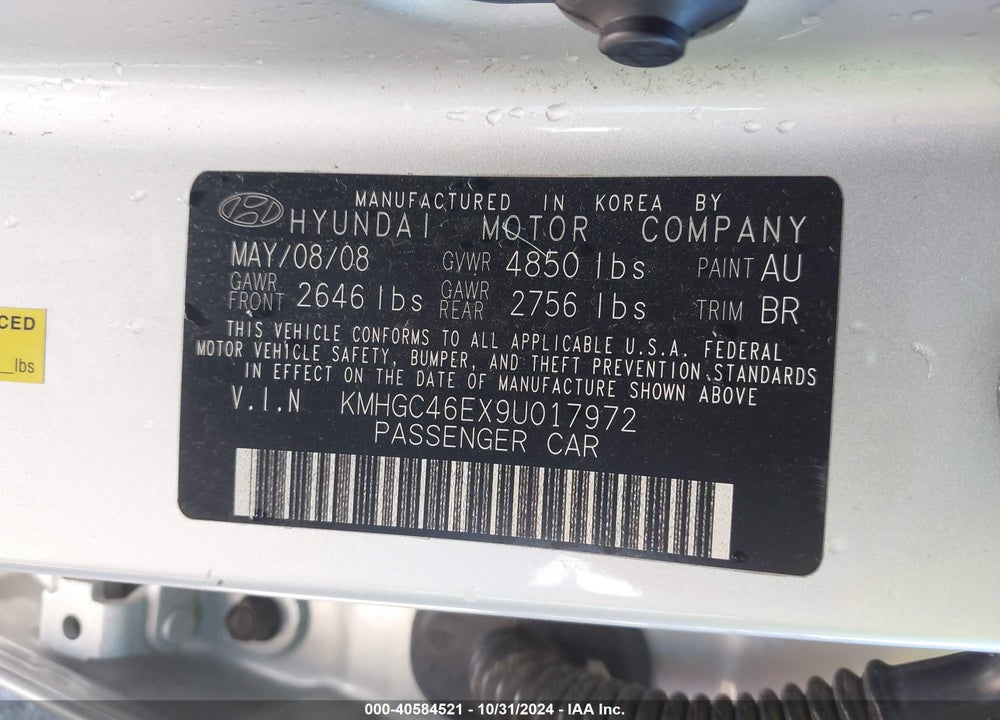 2009 HYUNDAI GENESIS 3.8 VIN: KMHGC46EX9U017972