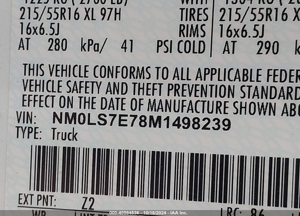 2021 FORD TRANSIT CONNECT XL CARGO VAN VIN: NM0LS7E78M1498239