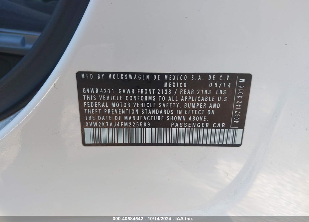2015 VOLKSWAGEN JETTA 2.0L S VIN: 3VW2K7AJ4FM225589