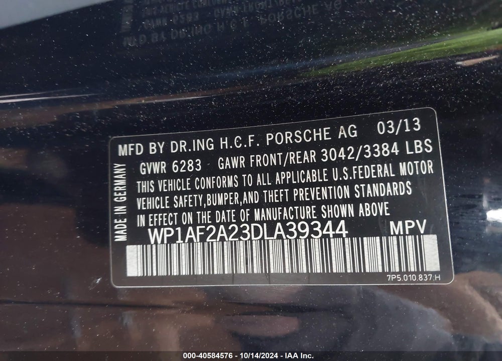 2013 PORSCHE CAYENNE DIESEL VIN: WP1AF2A23DLA39344