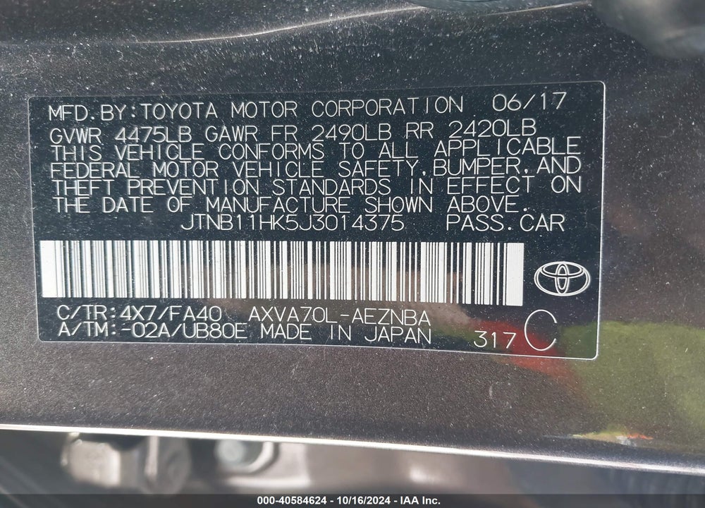 2018 TOYOTA CAMRY LE VIN: JTNB11HK5J3014375